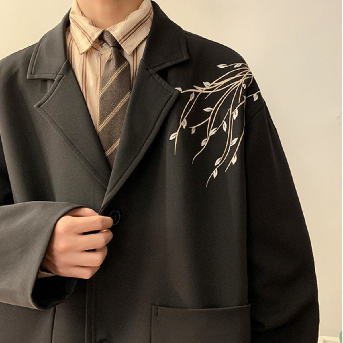 Mens Autumn Casual Stand-Up Collar Blazer