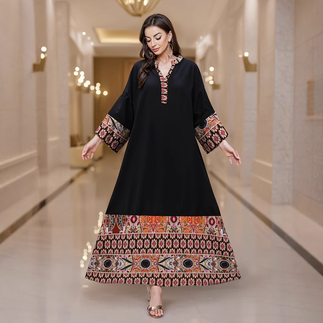 Middle East Contrast Color Large Size Dress Ethnic Style
