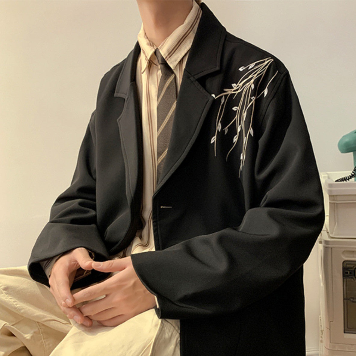 Mens Autumn Casual Stand-Up Collar Blazer