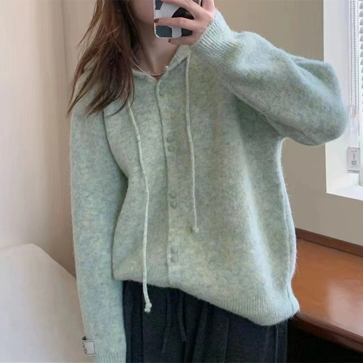 Loose Laid Back Hooded Knit Cardigan Jacket