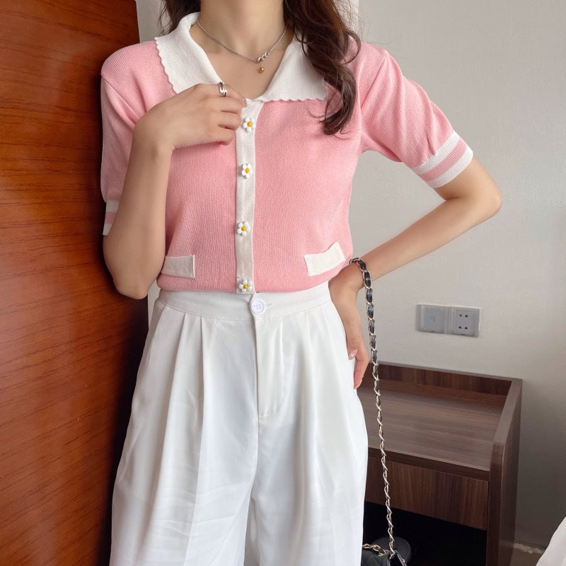 Womens Casual Versatile Top With Plum Blossom Decorative Buttons