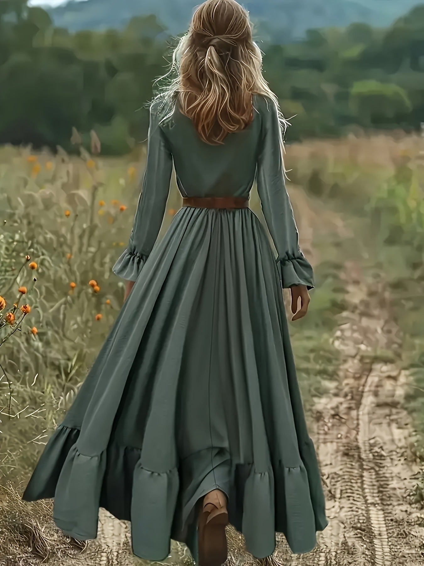 Retro Bohemian Country-Style Backless Waist-Cinching Dress