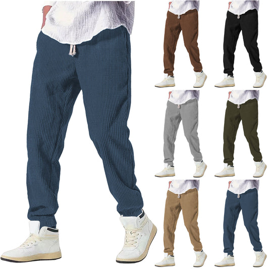 Mens Thickened Waffle-Weave Sporty Casual Pants For Fall Winter