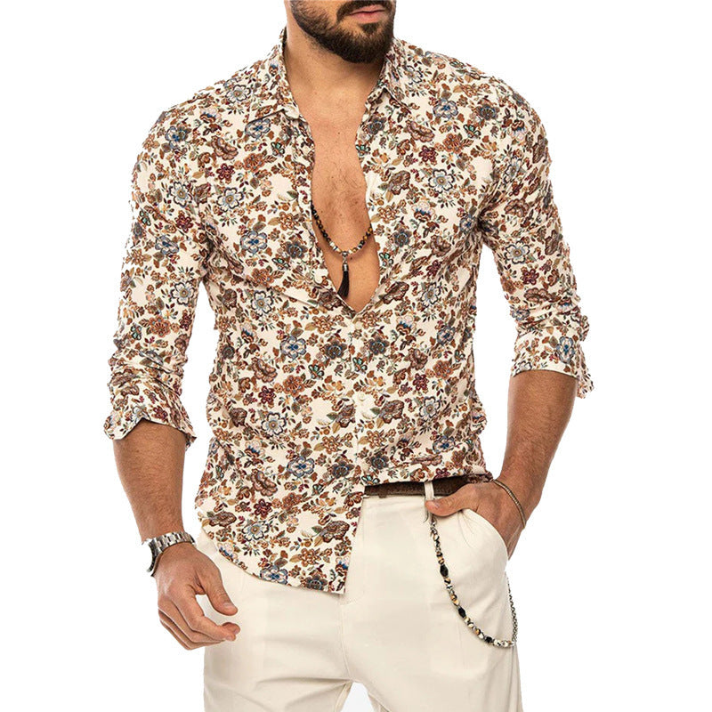 Men's Loose-fit Camouflage Multi-color Casual Jacquard Shirt
