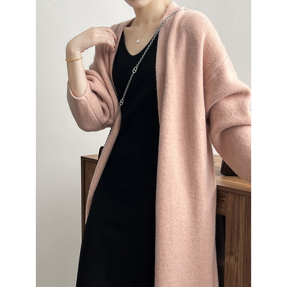 Womens Casual Long-sleeve Solid-color Sweater Cardigan