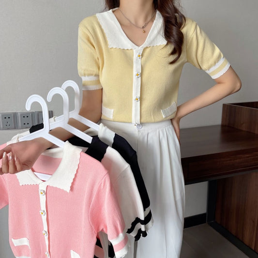 Womens Casual Versatile Top With Plum Blossom Decorative Buttons