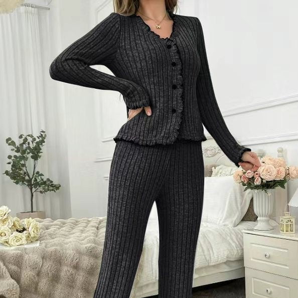 Womens Breathable Casual Cardigan Loungewear Set
