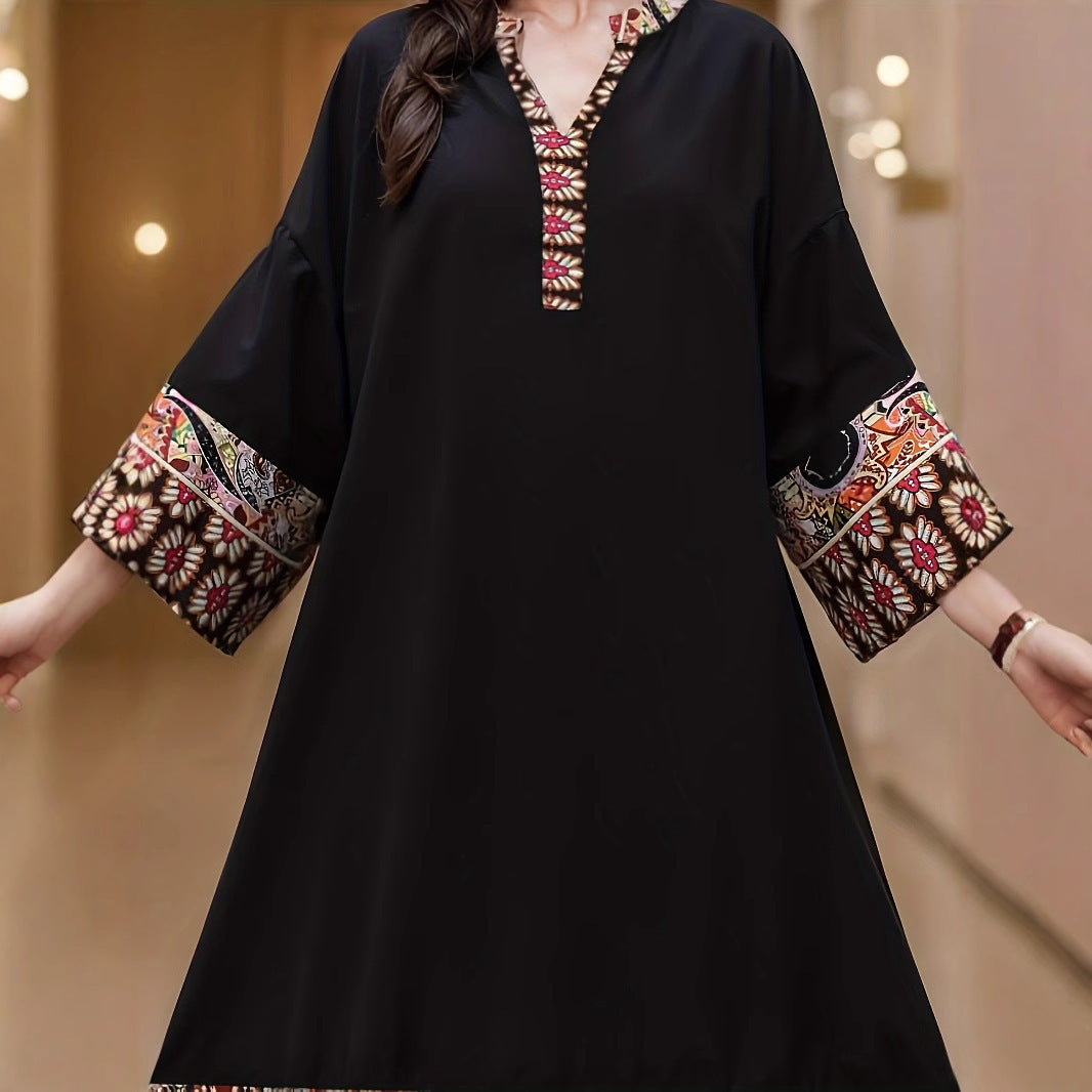 Middle East Contrast Color Large Size Dress Ethnic Style