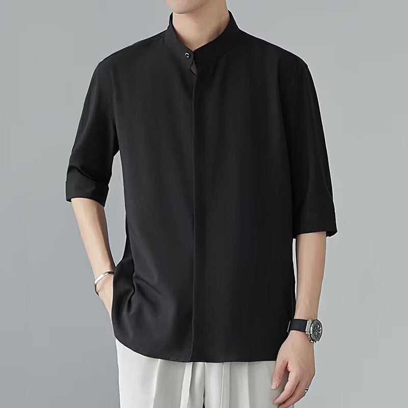 Chinese-Style Stand Collar Short-Sleeve Shirt